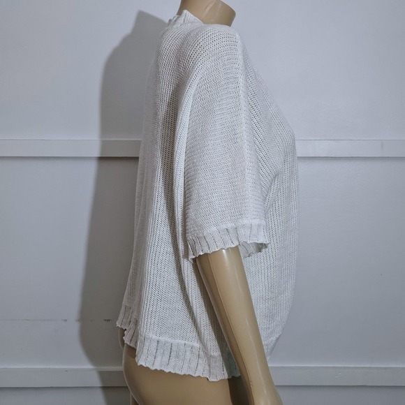 Lauren Ralph Lauren Womens White Knit Open Front Short Sleeve Cardigan One Size - Picture 4 of 9